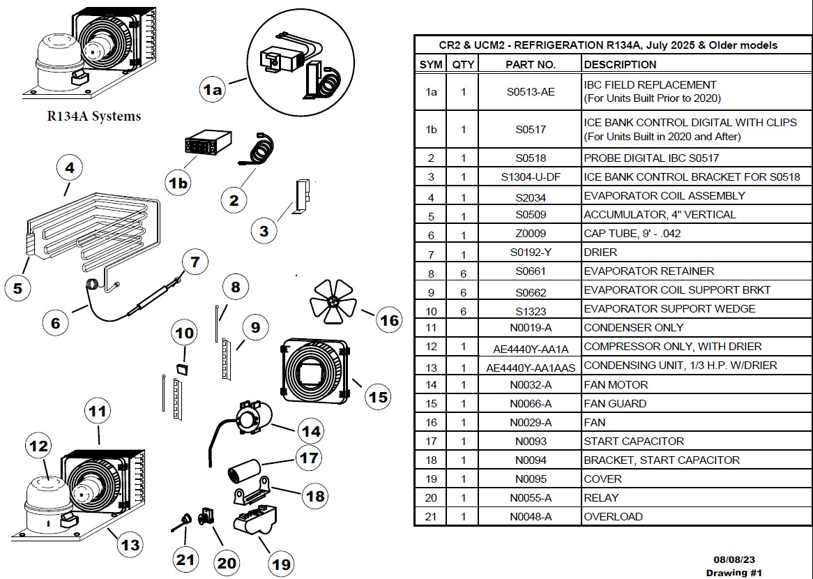 CR-2 Refrigeration Components R134A Models - Pre July 2025