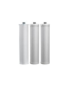 312 KIT, CC1E & (2) CC3E CARTRIDGES, 3 EACH 20"X4", 5.0 GPM, 85,000 GAL, GAC CHLORINE REDUCTION AND SUBMICRON CARBON BLOCK, EV910534