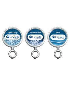 Three Straight Crysalli Medallion Holders for CBR-V3 with Sparkling, Chilled Still and Ambient Still water graphics.